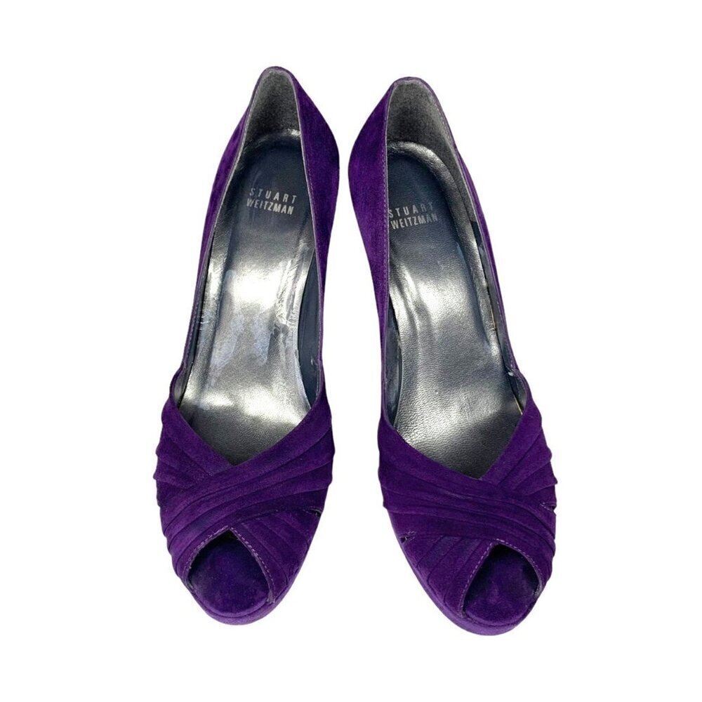 Stuart Weitzman Purple Suede Peep-Toe Heels - Picture 5 of 15